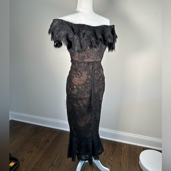 MARCHESA NOTTE LACE OFF SHOULDER DRESS SIZE 0 - Picture 7 of 11